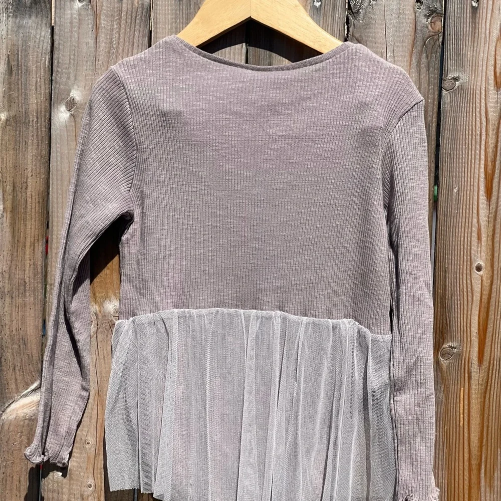 Zara Tulle Ribbed Long Sleeve Bodysuit NWT